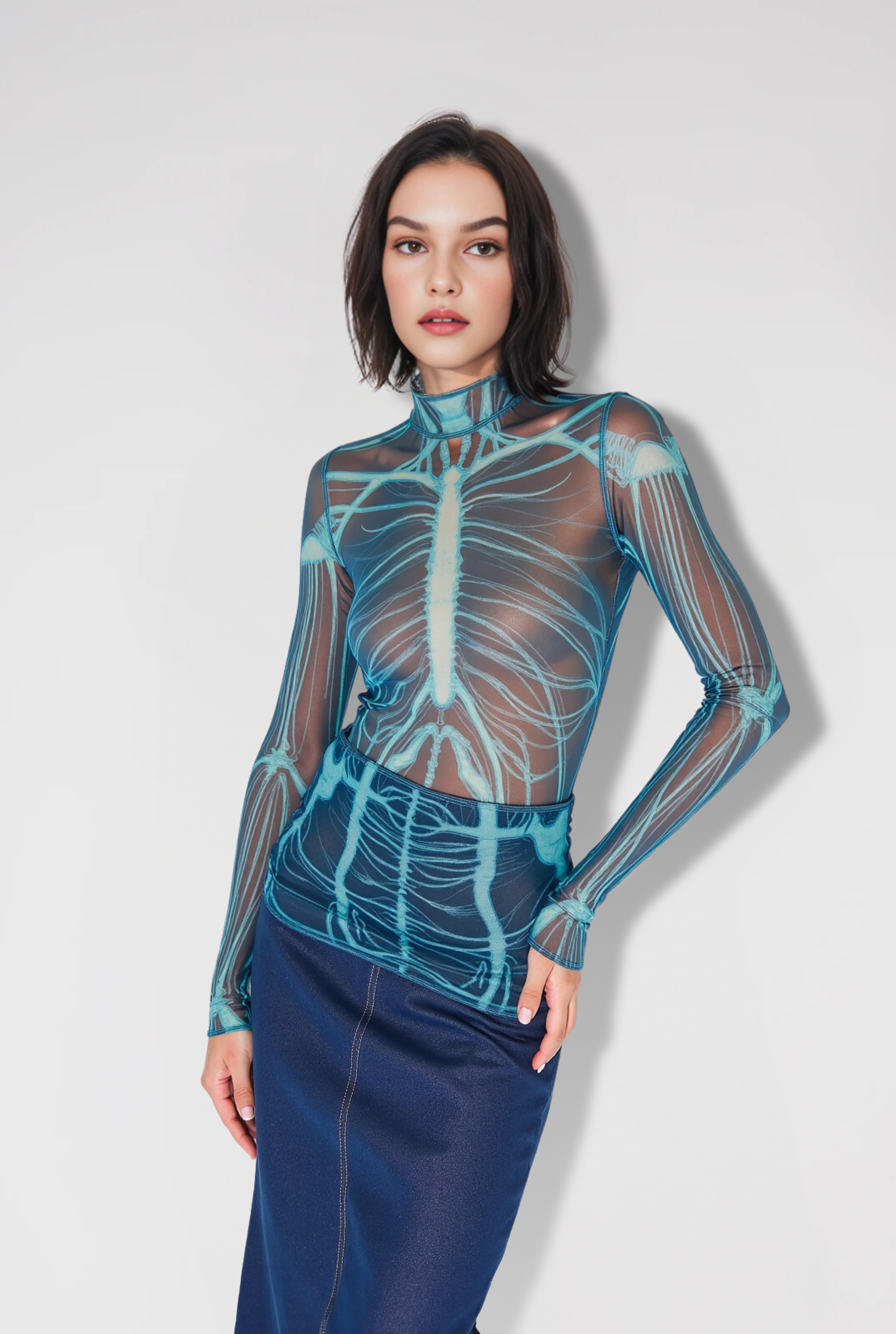 Willow Anatomy Print Long Sleeve Top - Blue/Teal